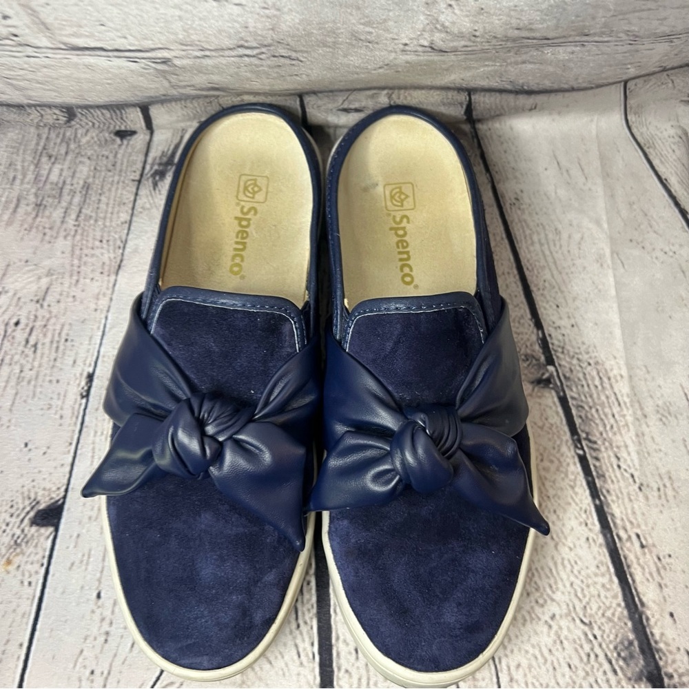 Spenco Barbados Orthotic Bow Suede Mules in Navy Blue Size 8 - Picture 6 of 10